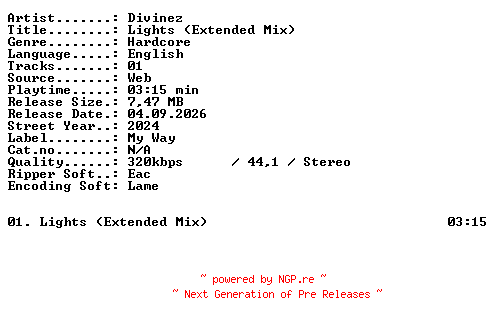 NFO for the release Divinez-Lights_(Extended_Mix)-SINGLE-WEB-2024-XTC_iNT by XTC_iNT