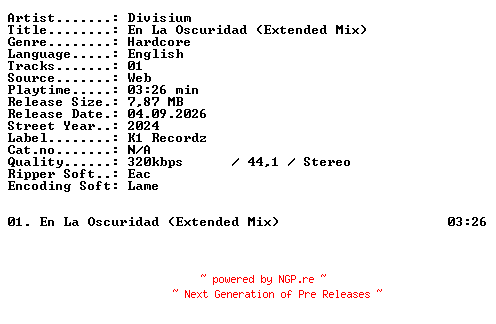 NFO for the release Divisium-En_La_Oscuridad_(Extended_Mix)-SINGLE-WEB-2024-XTC_iNT by XTC_iNT