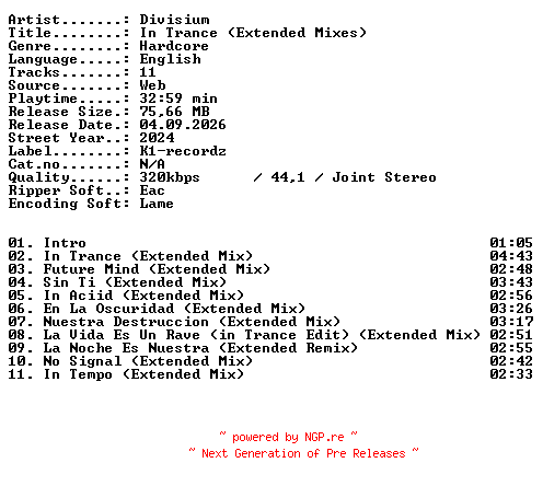 NFO for the release Divisium-In_Trance_(Extended_Mixes)-WEB-2024-XTC_iNT by XTC_iNT