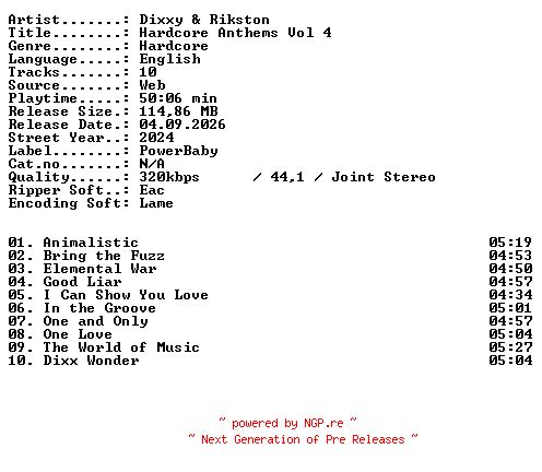 NFO for the release Dixxy_and_Rikston-Hardcore_Anthems_Vol_4-WEB-2024-XTC_iNT by XTC_iNT