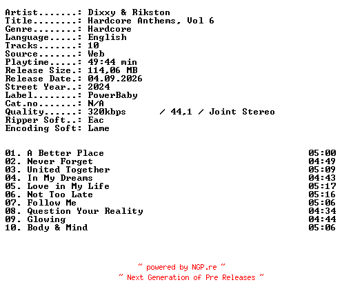 NFO for the release Dixxy_and_Rikston-Hardcore_Anthems_Vol_6-WEB-2024-XTC_iNT by XTC_iNT
