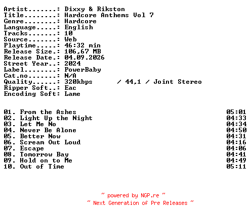 NFO for the release Dixxy_and_Rikston-Hardcore_Anthems_Vol_7-WEB-2024-XTC_iNT by XTC_iNT