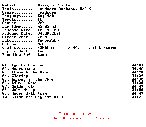 NFO for the release Dixxy_and_Rikston-Hardcore_Anthems_Vol_9-WEB-2024-XTC_iNT by XTC_iNT