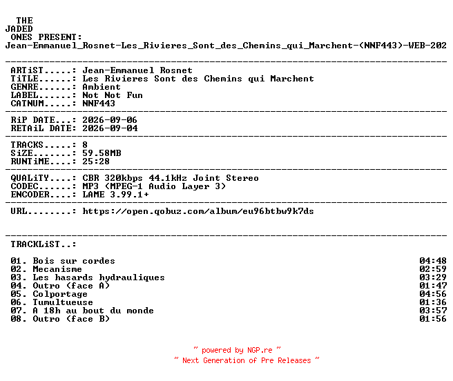 NFO for the release Jean-Emmanuel_Rosnet-Les_Rivieres_Sont_des_Chemins_qui_Marchent-(NNF443)-WEB-2026-JADED by JADED
