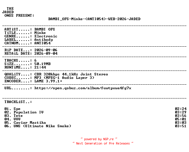 NFO for the release BAMBI_OFS-Minke-(ANTI054)-WEB-2026-JADED by JADED