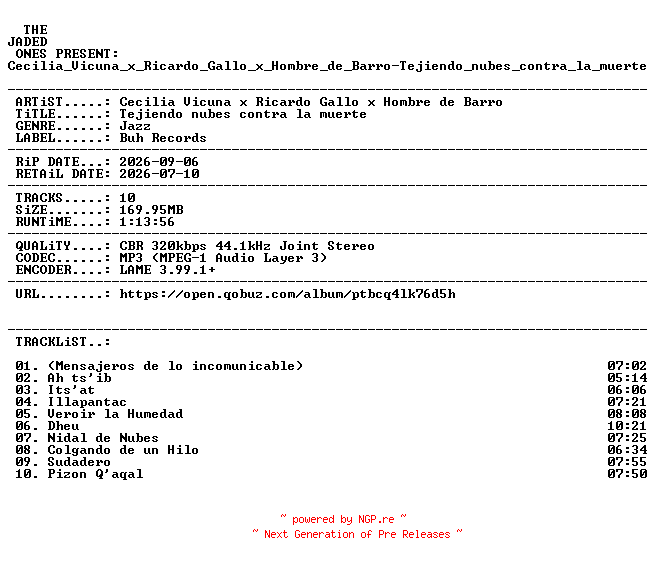 NFO for the release Cecilia_Vicuna_x_Ricardo_Gallo_x_Hombre_de_Barro-Tejiendo_nubes_contra_la_muerte-WEB-2026-JADED by JADED