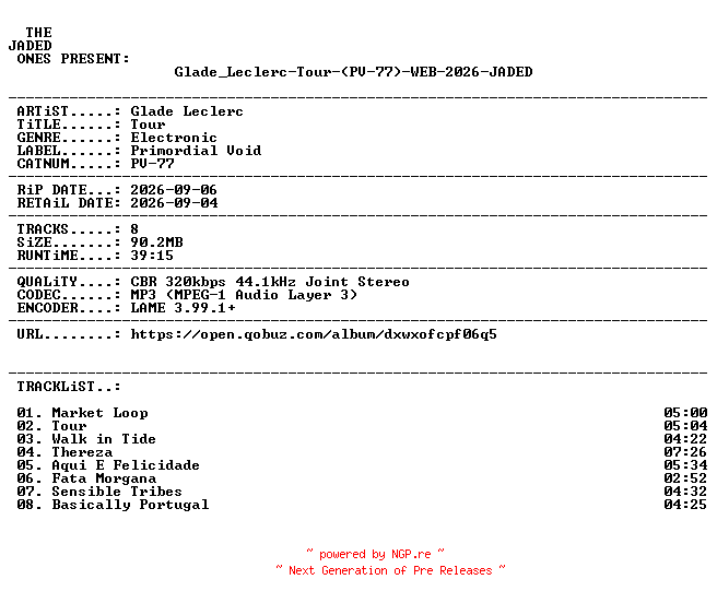 NFO for the release Glade_Leclerc-Tour-(PV-77)-WEB-2026-JADED by JADED