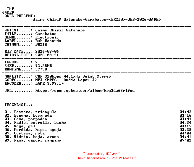 NFO for the release Jaime_Chirif_Watanabe-Garabatos-(BR210)-WEB-2026-JADED by JADED