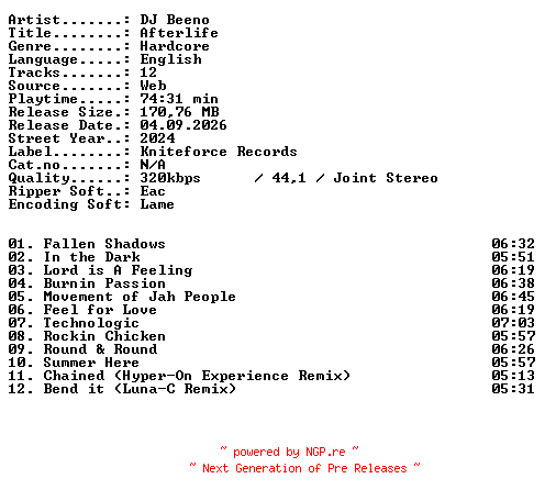 NFO for the release DJ_Beeno-Afterlife-WEB-2024-XTC_iNT by XTC_iNT
