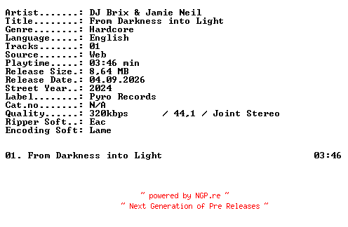 NFO for the release DJ_Brix_and_Jamie_Neil-From_Darkness_into_Light-SINGLE-WEB-2024-XTC_iNT by XTC_iNT