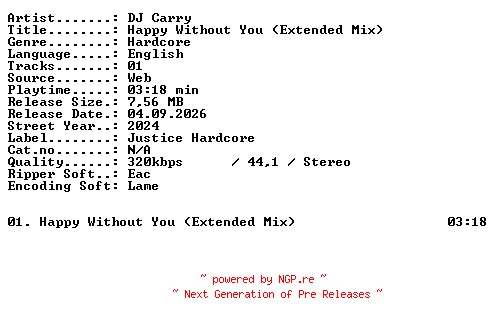 NFO for the release DJ_Carry-Happy_Without_You_(Extended_Mix)-SINGLE-WEB-2024-XTC_iNT by XTC_iNT