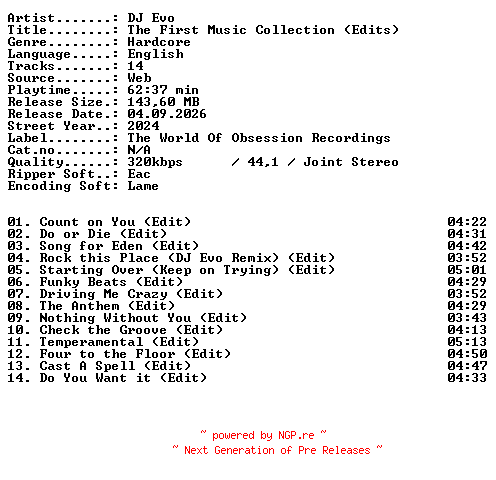 NFO for the release DJ_Evo-The_First_Music_Collection_(Edits)-WEB-2024-XTC_iNT by XTC_iNT