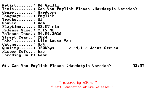 NFO for the release DJ_Grilli-Can_You_English_Please_(Hardstyle_Version)-SINGLE-WEB-2024-XTC_iNT by XTC_iNT