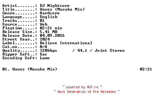 NFO for the release DJ_Nightcore-Waves_(Masuka_Mix)-SINGLE-WEB-2024-XTC_iNT by XTC_iNT