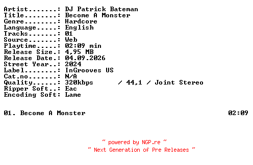 NFO for the release DJ_Patrick_Bateman-Become_A_Monster-SINGLE-WEB-2024-XTC_iNT by XTC_iNT