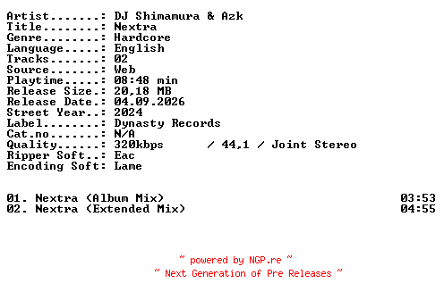 NFO for the release DJ_Shimamura_and_Azk-Nextra-WEB-2024-XTC_iNT by XTC_iNT