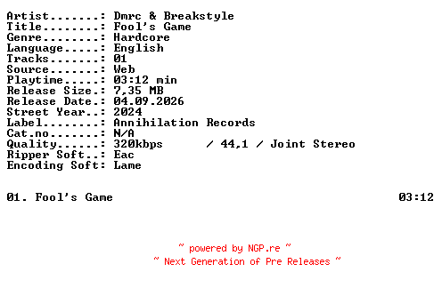 NFO for the release Dmrc_and_Breakstyle-Fools_Game-SINGLE-WEB-2024-XTC_iNT by XTC_iNT