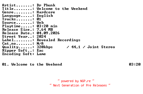 NFO for the release Dr_Phunk-Welcome_to_the_Weekend-SINGLE-WEB-2024-XTC_iNT by XTC_iNT