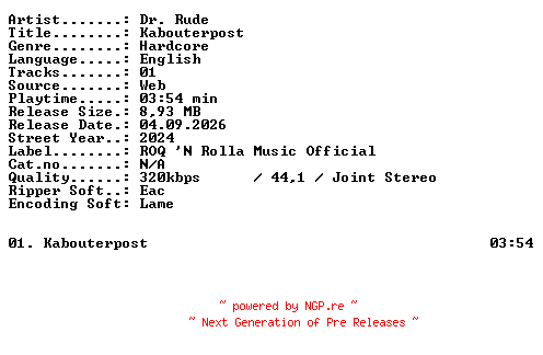 NFO for the release Dr_Rude-Kabouterpost-SINGLE-WEB-2024-XTC_iNT by XTC_iNT