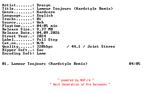 NFO for the release Drasyn-Lamour_Toujours_(Hardstyle_Remix)-SINGLE-WEB-2024-XTC_iNT by XTC_iNT
