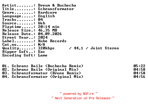 NFO for the release Dreum_and_Buchecha-Schranzformator-WEB-2024-XTC_iNT by XTC_iNT