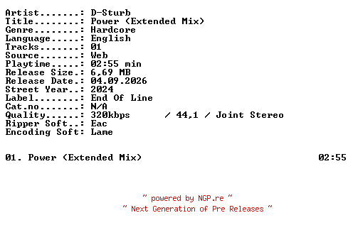 NFO for the release D-Sturb-Power_(Extended_Mix)-SINGLE-WEB-2024-XTC_iNT by XTC_iNT