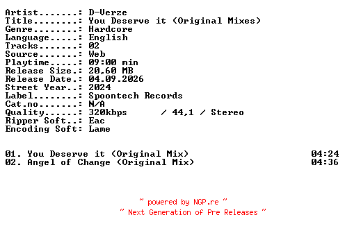 NFO for the release D-Verze-You_Deserve_it_(Original_Mixes)-WEB-2024-XTC_iNT by XTC_iNT