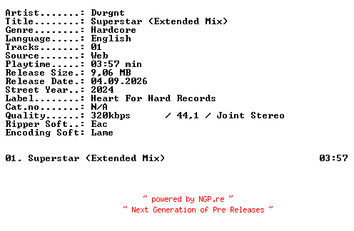 NFO for the release Dvrgnt-Superstar_(Extended_Mix)-SINGLE-WEB-2024-XTC_iNT by XTC_iNT