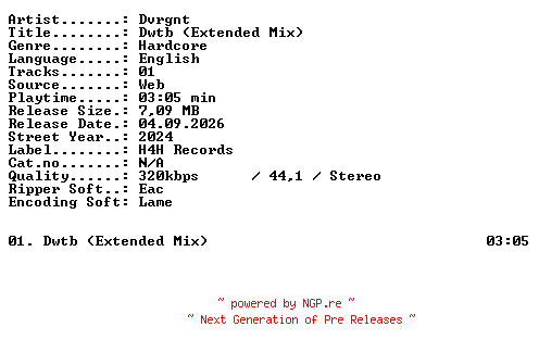 NFO for the release Dvrgnt-Dwtb_(Extended_Mix)-SINGLE-WEB-2024-XTC_iNT by XTC_iNT
