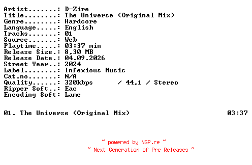 NFO for the release D-Zire-the_Universe_(Original_Mix)-SINGLE-WEB-2024-XTC_iNT by XTC_iNT
