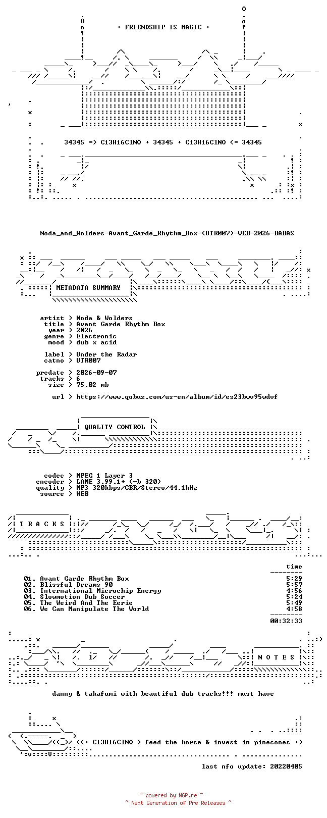 NFO for the release Noda_and_Wolders-Avant_Garde_Rhythm_Box-(UTR007)-WEB-2026-BABAS by BABAS