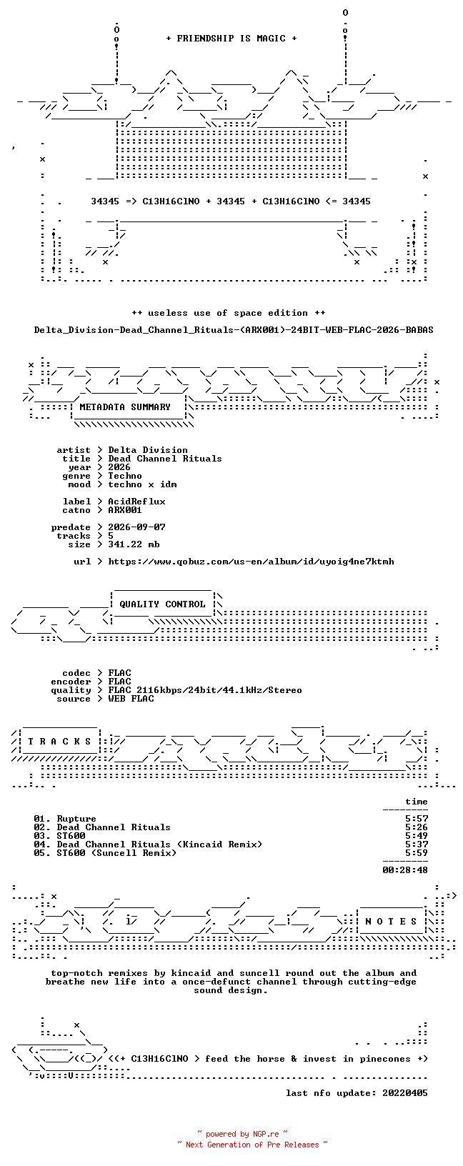 NFO for the release Delta_Division-Dead_Channel_Rituals-(ARX001)-24BIT-WEB-FLAC-2026-BABAS by BABAS
