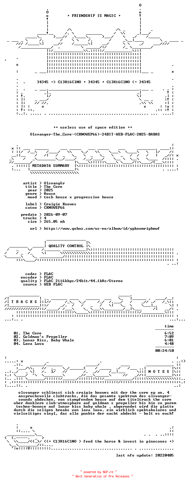 NFO for the release Olsvanger-The_Core-(CKNOWEP66)-24BIT-WEB-FLAC-2025-BABAS by BABAS