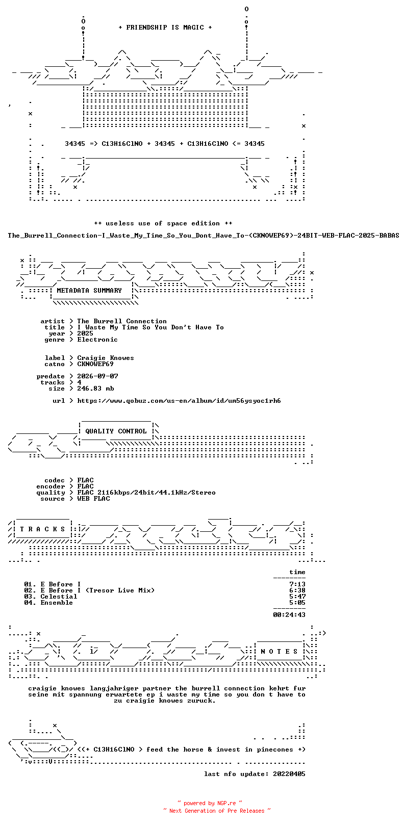 NFO for the release The_Burrell_Connection-I_Waste_My_Time_So_You_Dont_Have_To-(CKNOWEP69)-24BIT-WEB-FLAC-2025-BABAS by BABAS