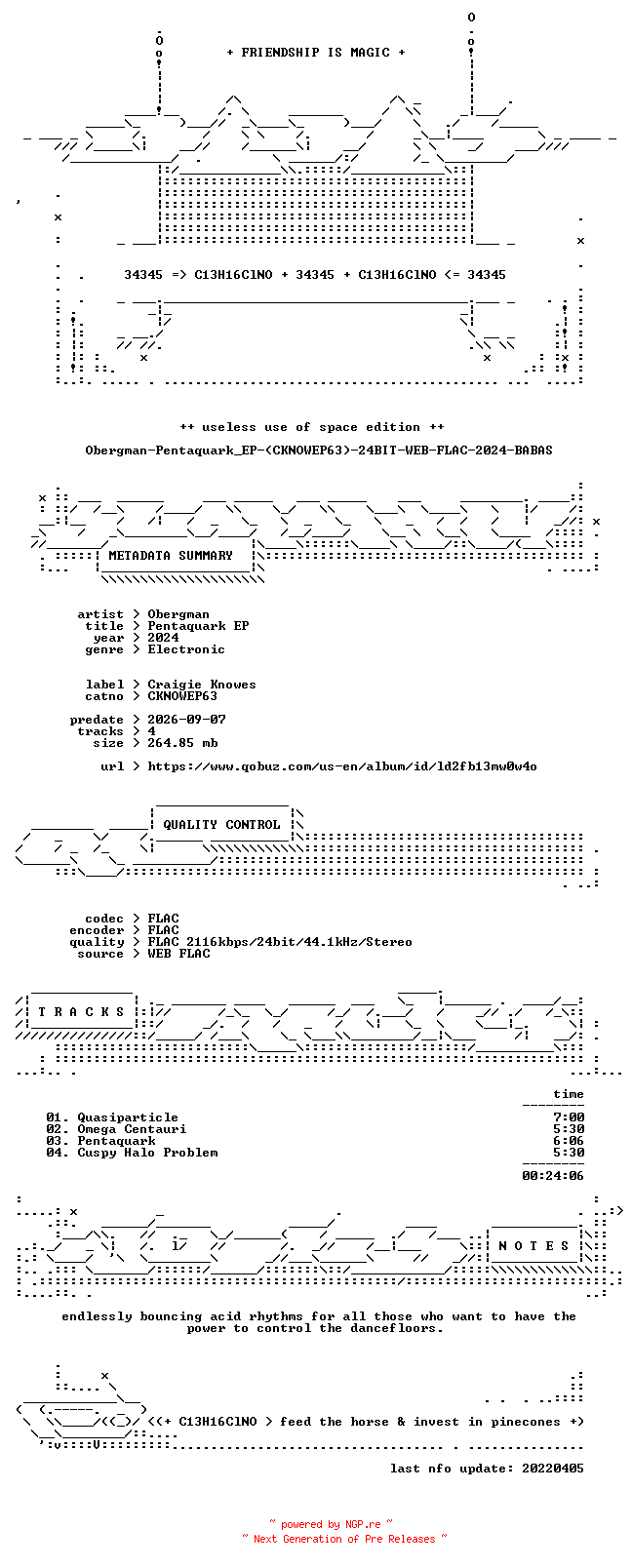 NFO for the release Obergman-Pentaquark_EP-(CKNOWEP63)-24BIT-WEB-FLAC-2024-BABAS by BABAS