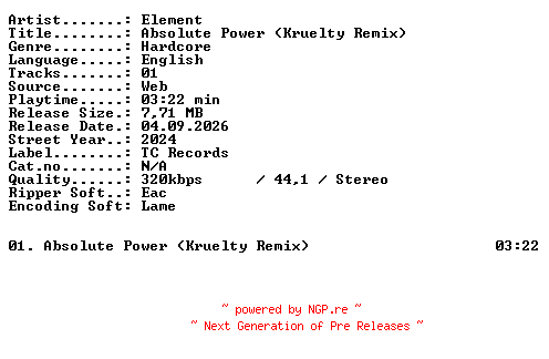 NFO for the release Element-Absolute_Power_(Kruelty_Remix)-SINGLE-WEB-2024-XTC_iNT by XTC_iNT