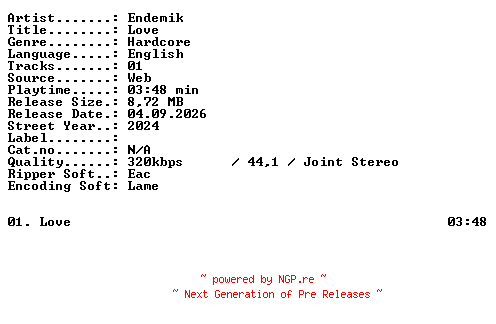 NFO for the release Endemik-Love-SINGLE-WEB-2024-XTC_iNT by XTC_iNT