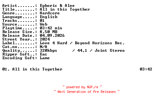 NFO for the release Ephoric_and_Alee-All_in_this_Together-SINGLE-WEB-2024-XTC_iNT by XTC_iNT
