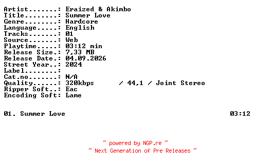 NFO for the release Eraized_and_Akimbo-Summer_Love-SINGLE-WEB-2024-XTC_iNT by XTC_iNT