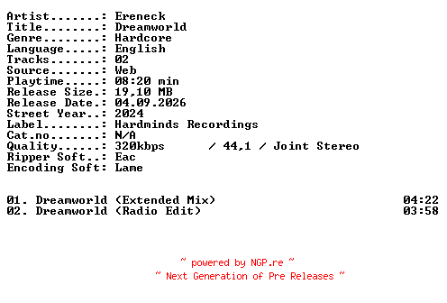 NFO for the release Ereneck-Dreamworld-WEB-2024-XTC_iNT by XTC_iNT