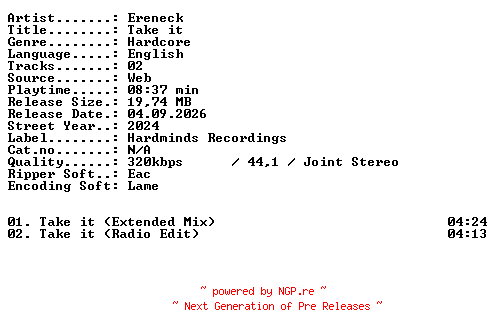 NFO for the release Ereneck-Take_it-WEB-2024-XTC_iNT by XTC_iNT