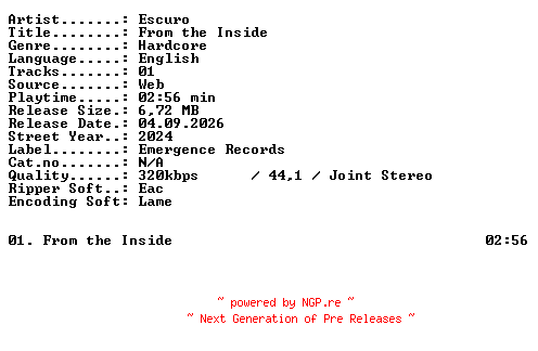 NFO for the release Escuro-From_the_Inside-SINGLE-WEB-2024-XTC_iNT by XTC_iNT
