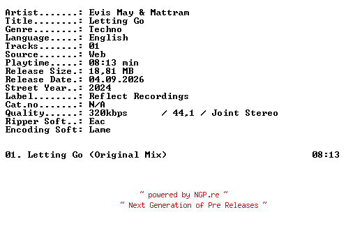 NFO for the release Evis_May_and_Mattram-Letting_Go-SINGLE-WEB-2024-XTC_iNT by XTC_iNT
