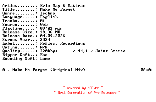 NFO for the release Evis_May_and_Mattram-Make_Me_Forget-SINGLE-WEB-2024-XTC_iNT by XTC_iNT