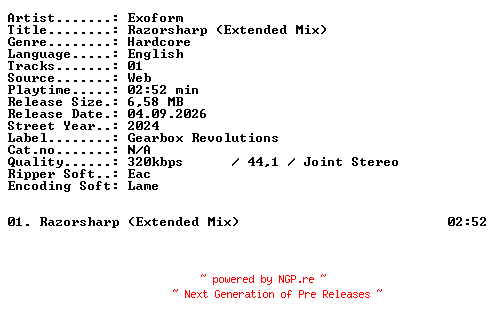NFO for the release Exoform-Razorsharp_(Extended_Mix)-SINGLE-WEB-2024-XTC_iNT by XTC_iNT