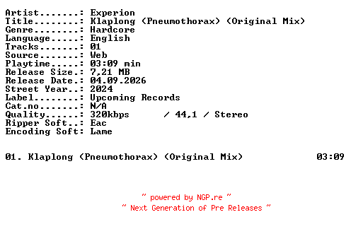 NFO for the release Experion-Klaplong_(Pneumothorax)_(Original_Mix)-SINGLE-WEB-2024-XTC_iNT by XTC_iNT