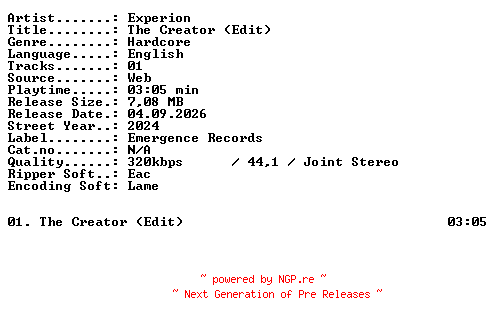 NFO for the release Experion-The_Creator_(Edit)-SINGLE-WEB-2024-XTC_iNT by XTC_iNT