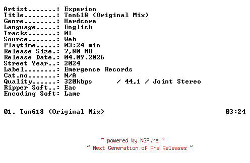 NFO for the release Experion-Ton618_(Original_Mix)-SINGLE-WEB-2024-XTC_iNT by XTC_iNT