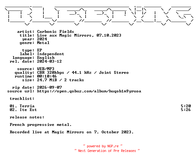 NFO for the release Carbonic_Fields-Live_aux_Magic_Mirrors_07.10.2023-EP-WEB-2024-BLEEDiNG by BLEEDiNG