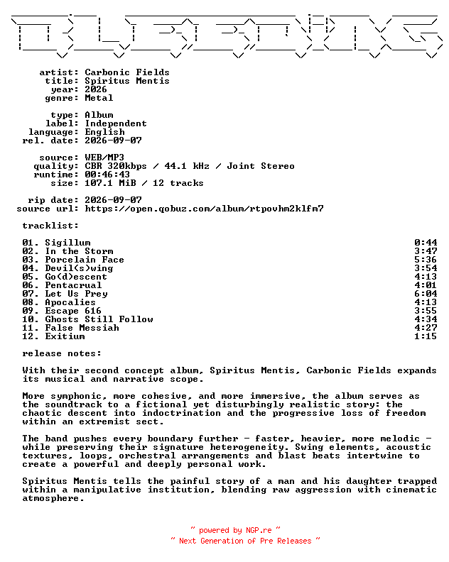 NFO for the release Carbonic_Fields-Spiritus_Mentis-WEB-2026-BLEEDiNG by BLEEDiNG